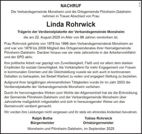 Nachruf Linda Rohrwick